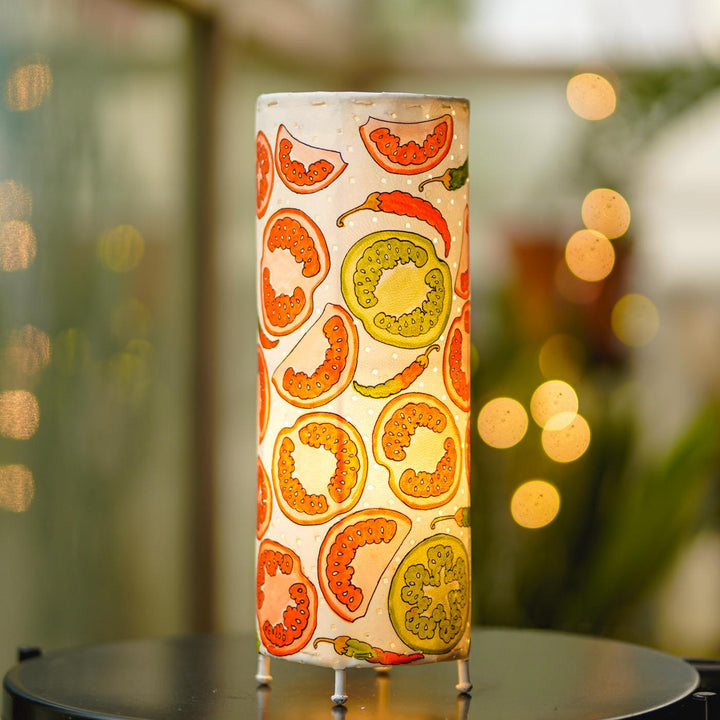 14 inch | Tomato & chilli Hand Painted Tholu Bommalata Tabletop Lamp