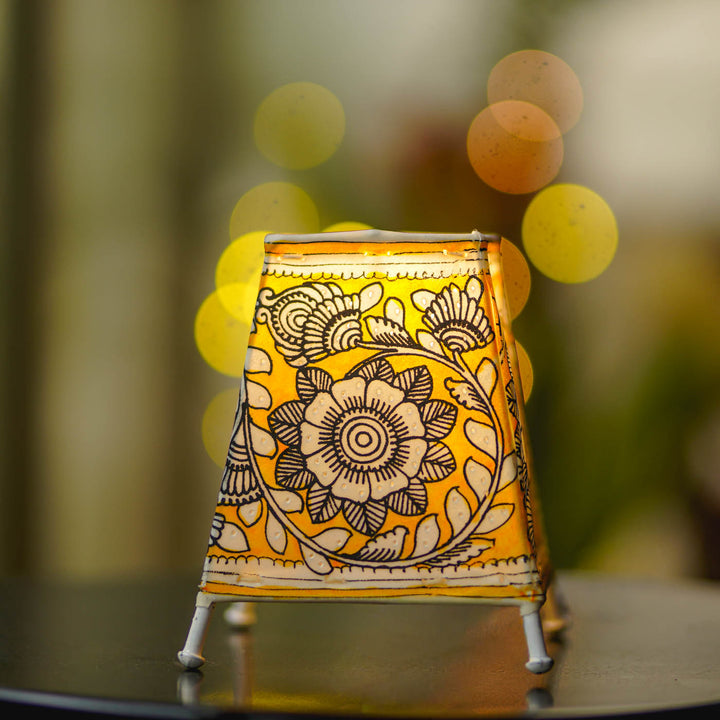 6 inch | Floral Hand Painted Tholu Bommalata Tabletop Lamp