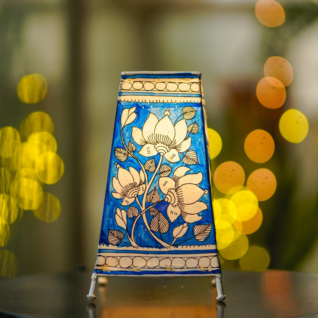 9 inch | Lotus Hand Painted Tholu Bommalata Tabletop Lamp