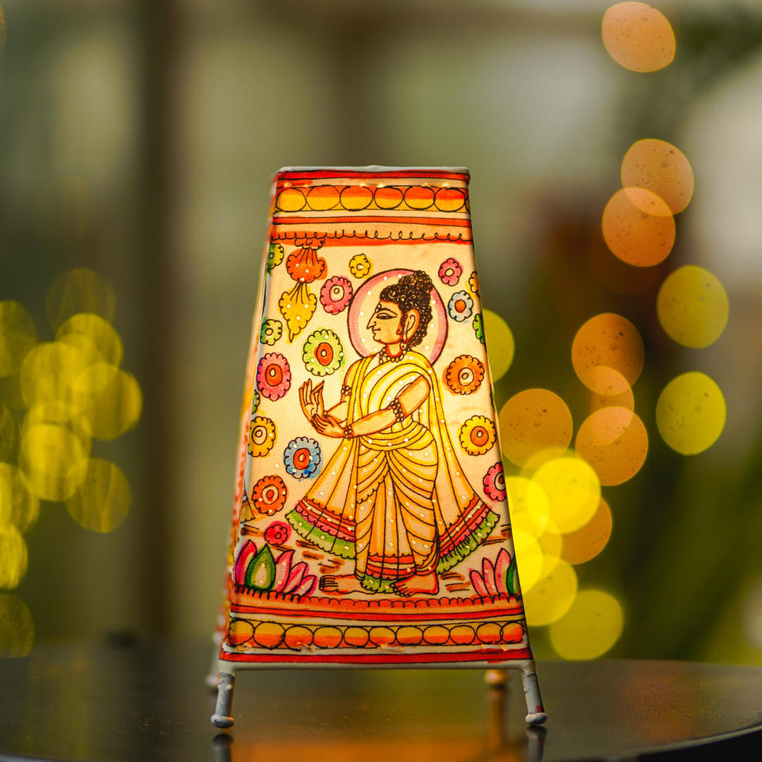 9 inch | Buddha Hand Painted Tholu Bommalata Tabletop Lamp
