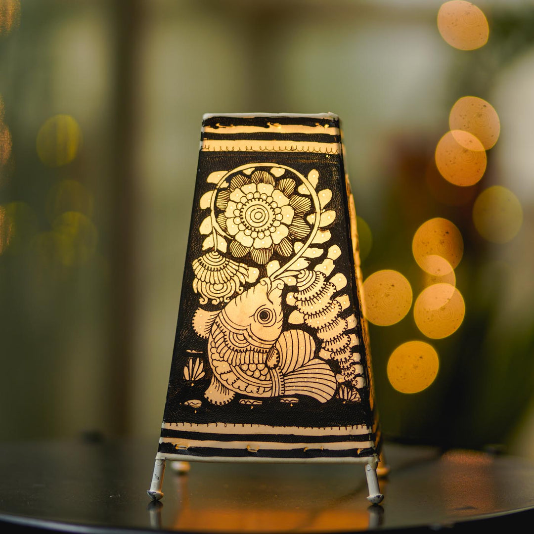 9 inch | Fish Hand Painted Tholu Bommalata Tabletop Lamp