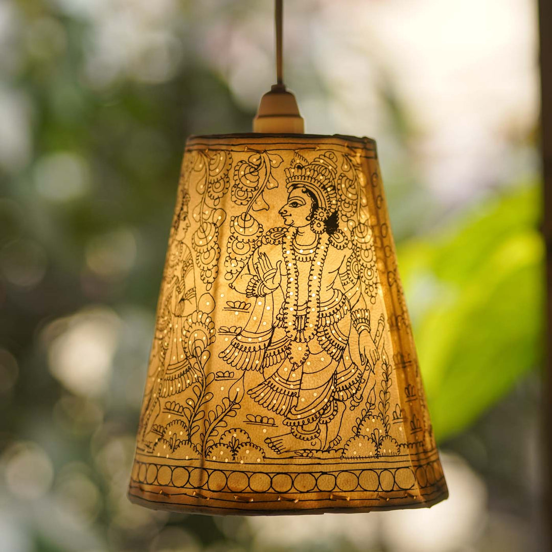 8 inch | Radha Krishna Hand Painted Tholu Bommalata Hanging Lamp