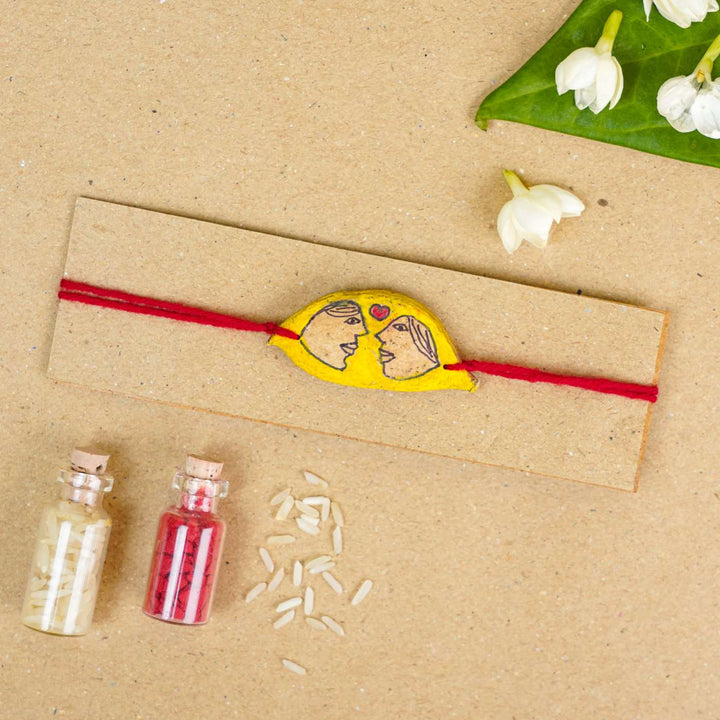 Handmade Plantable Seed Rakhi With Roli Chawal - Bracelet on Cardboard with Decorations