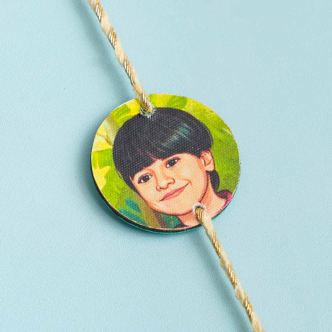Handpainted Personalized Caricature Rakhi With Roli Chawal 1 - Close-up of Personalized Rakhi