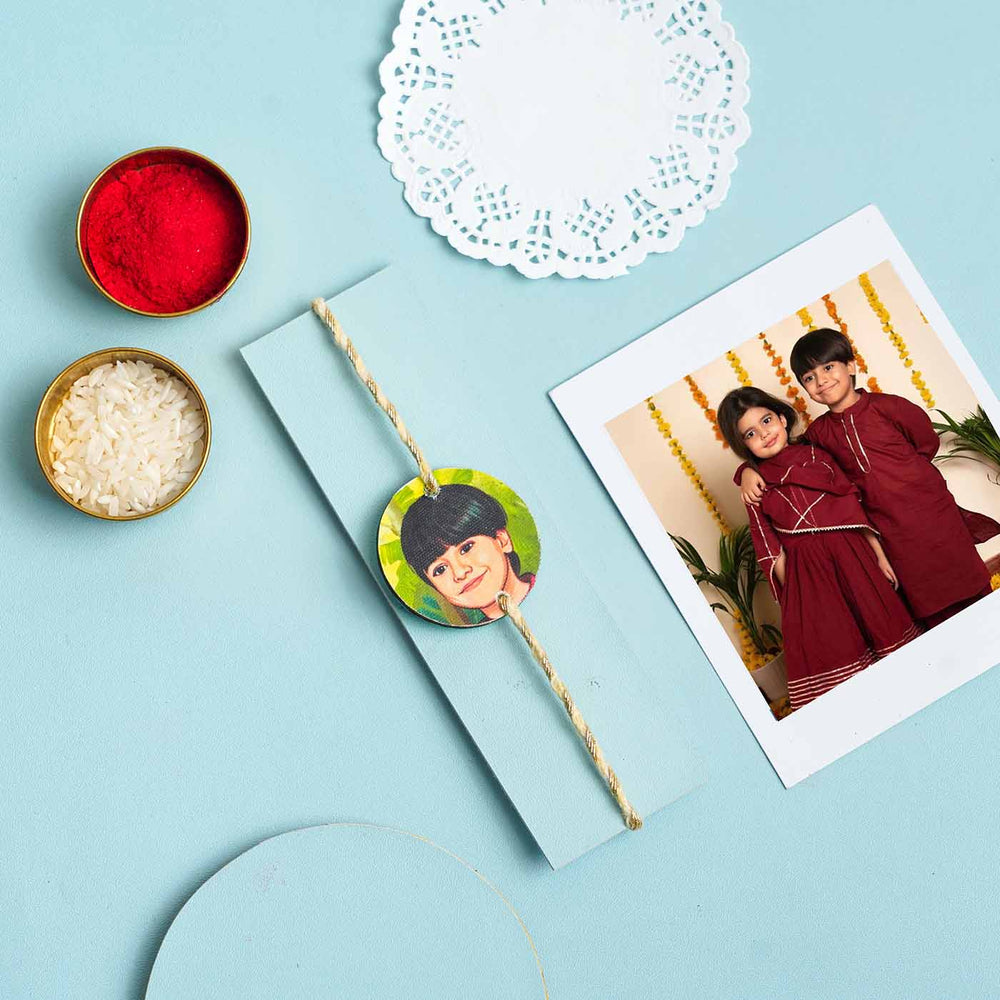 Handpainted Personalized Caricature Rakhi With Roli Chawal 1 - Rakhi Packaging and Gifting Setup