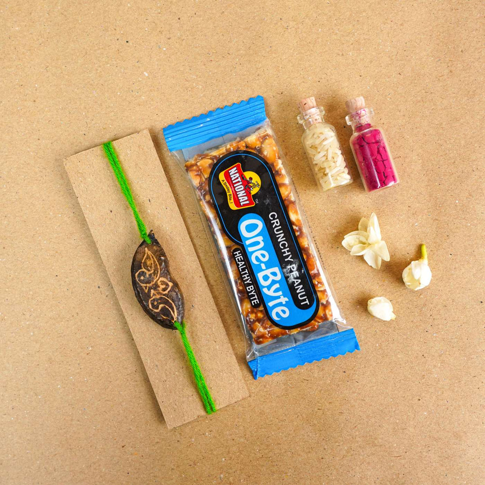 Handmade Plantable Green Birds Seed Rakhi With Roli Chawal - Rakhi with snack gift set