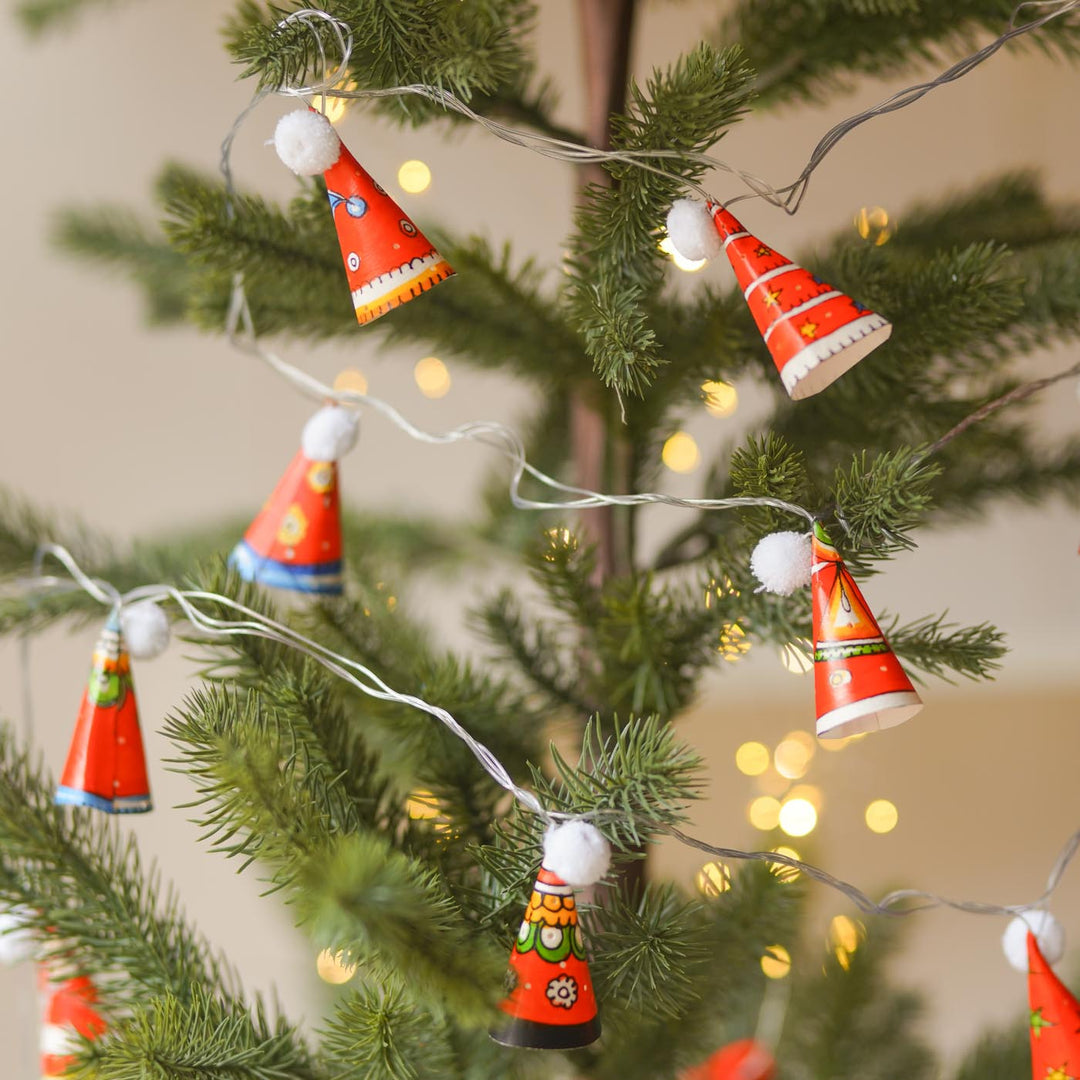 4m, 14 Bulbs | Hand Painted Christmas Theme Tholu Bommalata LED Fairy Light