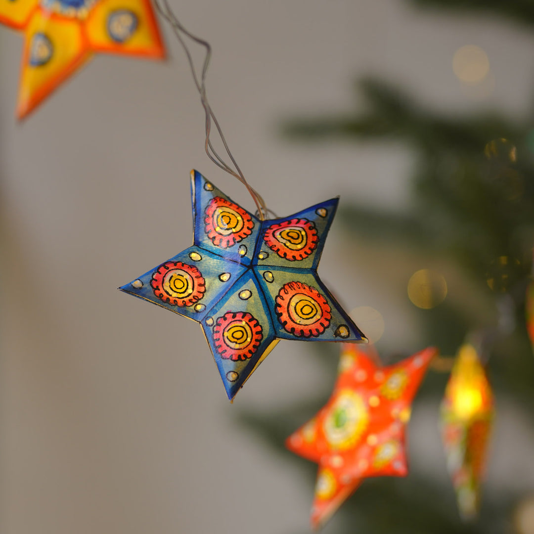 4m, 14 Bulbs | Hand Painted Star Theme Tholu Bommalata LED Fairy Light