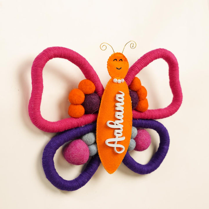 Personalized Handmade Macrame Butterfly Kids Name Plate With 3D Letters - Name Personalization Example Front View