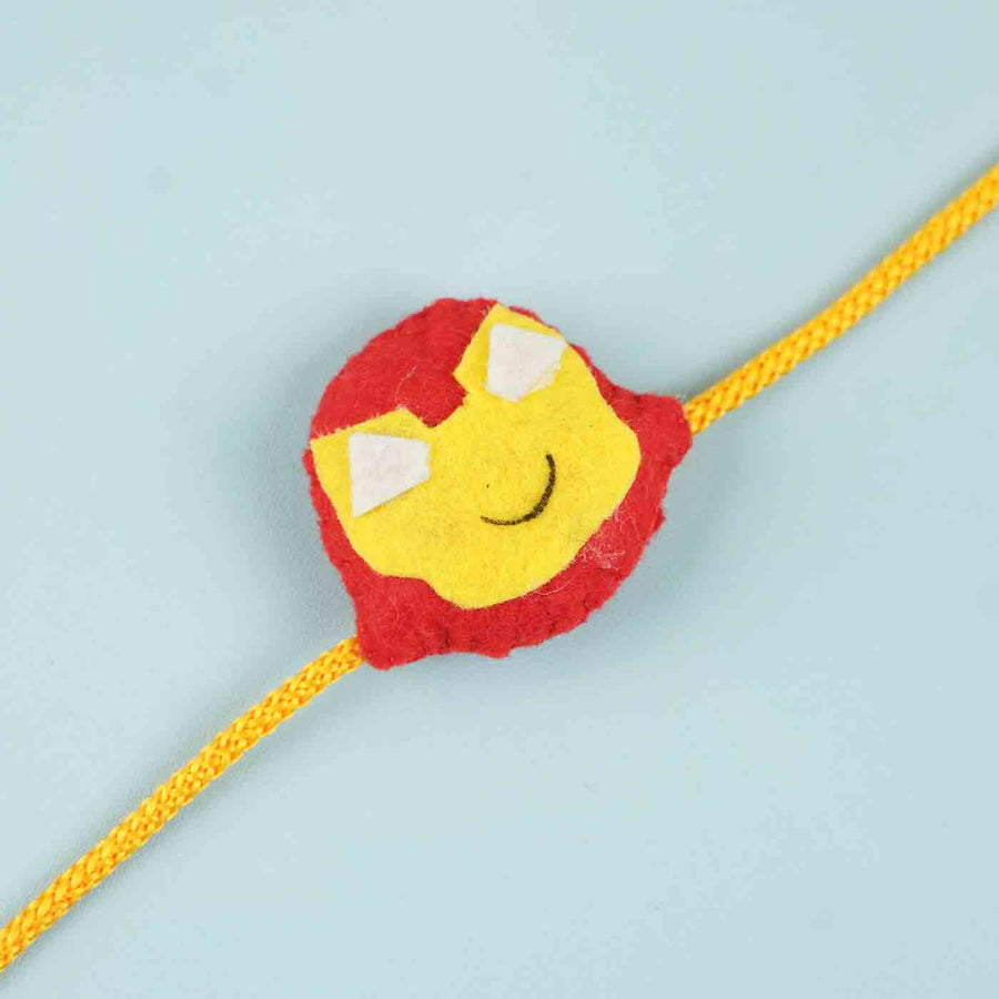 Handmade Ironman Felt Kids Rakhi With Roli Chawal - Close-up of single rakhi