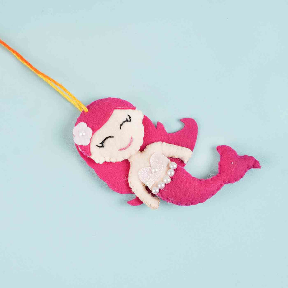 Personalized Handmade Mermaid Felt Rakhi With Roli Chawal - Close-up Front View