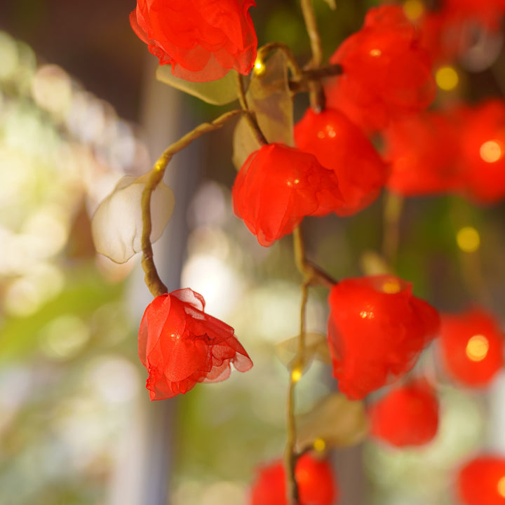 4m, 28 Bulbs | Handcrafted Red Rose Tissue Flower LED Fairy Lights