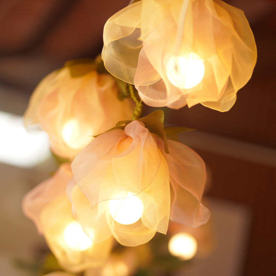 3m, 10 Bulbs | Handcrafted Rose Gold Tissue Flower String Lights With Bulbs