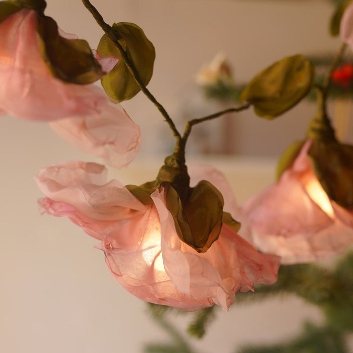 3m, 10 Bulbs | Handcrafted Rose Gold & Pink Tissue Flower String Lights With Bulbs