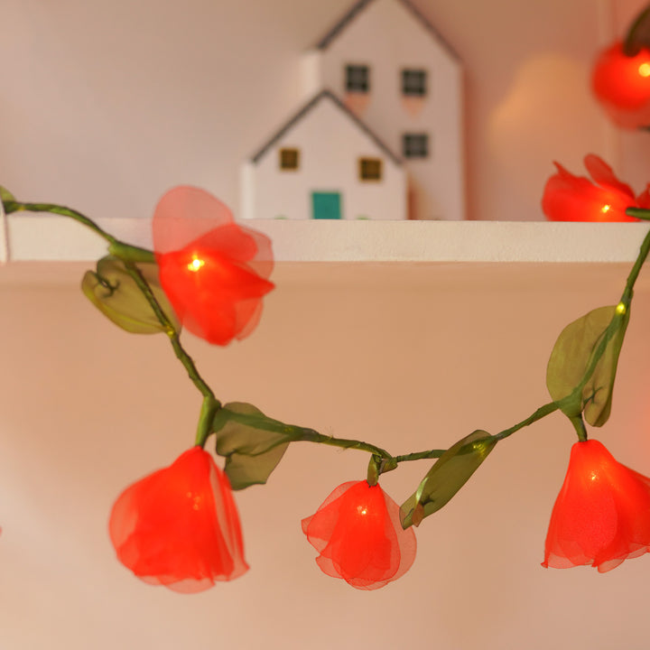 4m, 28 Bulbs | Handcrafted Red Rose Tissue Flower LED Fairy Lights