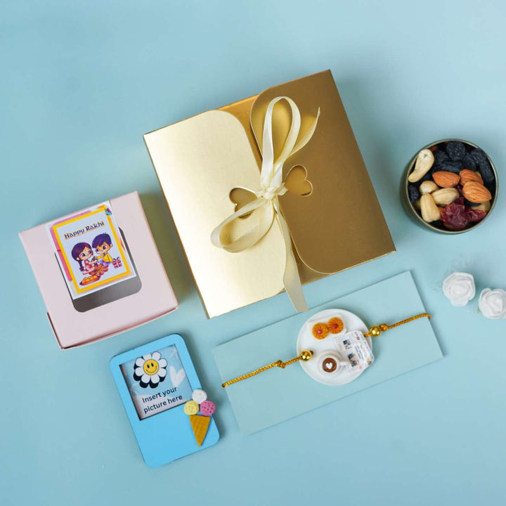 Handmade Miniature Clay Coffee Rakhi With Roli Chawal - Full product set with packaging
