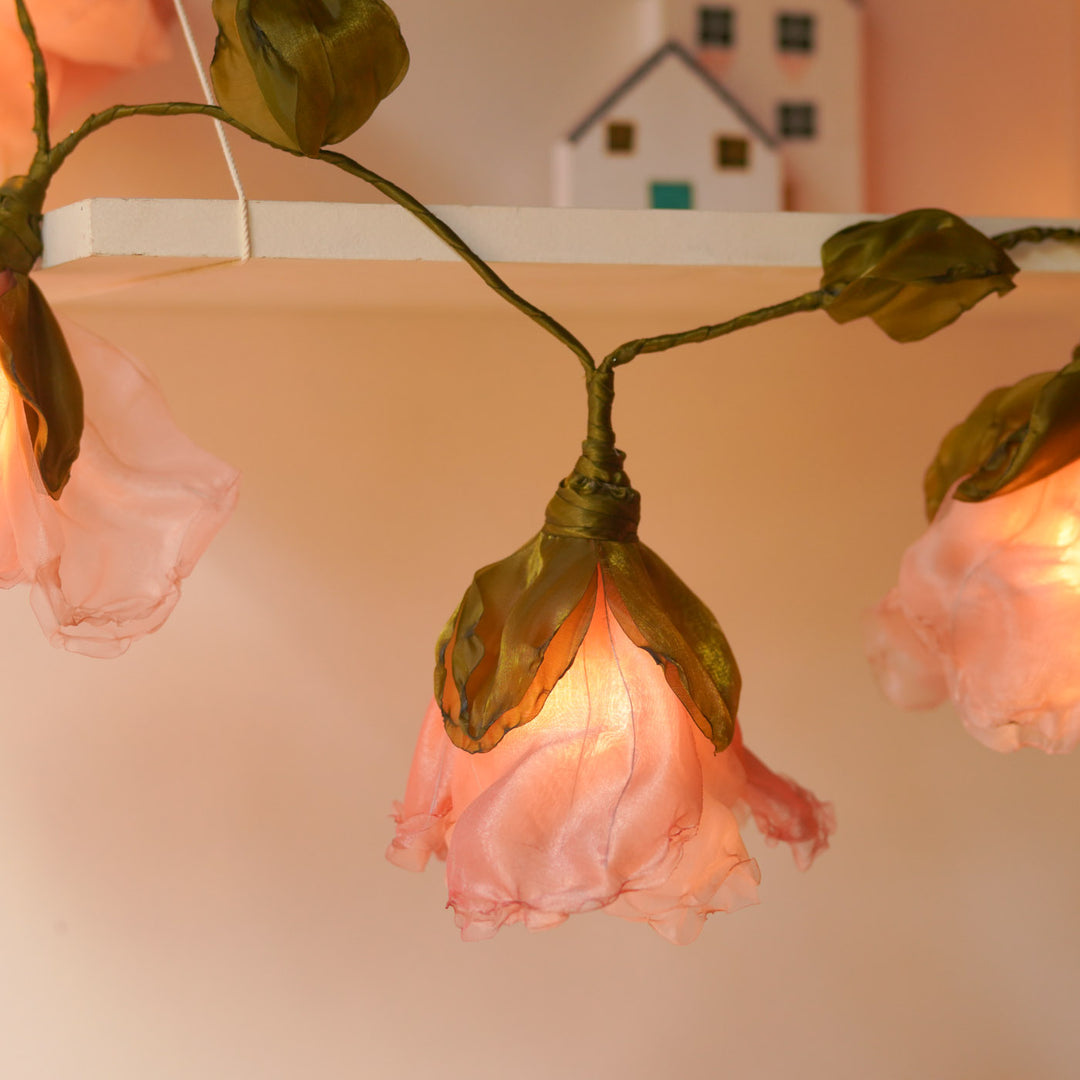 3m, 10 Bulbs | Handcrafted Rose Gold & Pink Tissue Flower String Lights With Bulbs