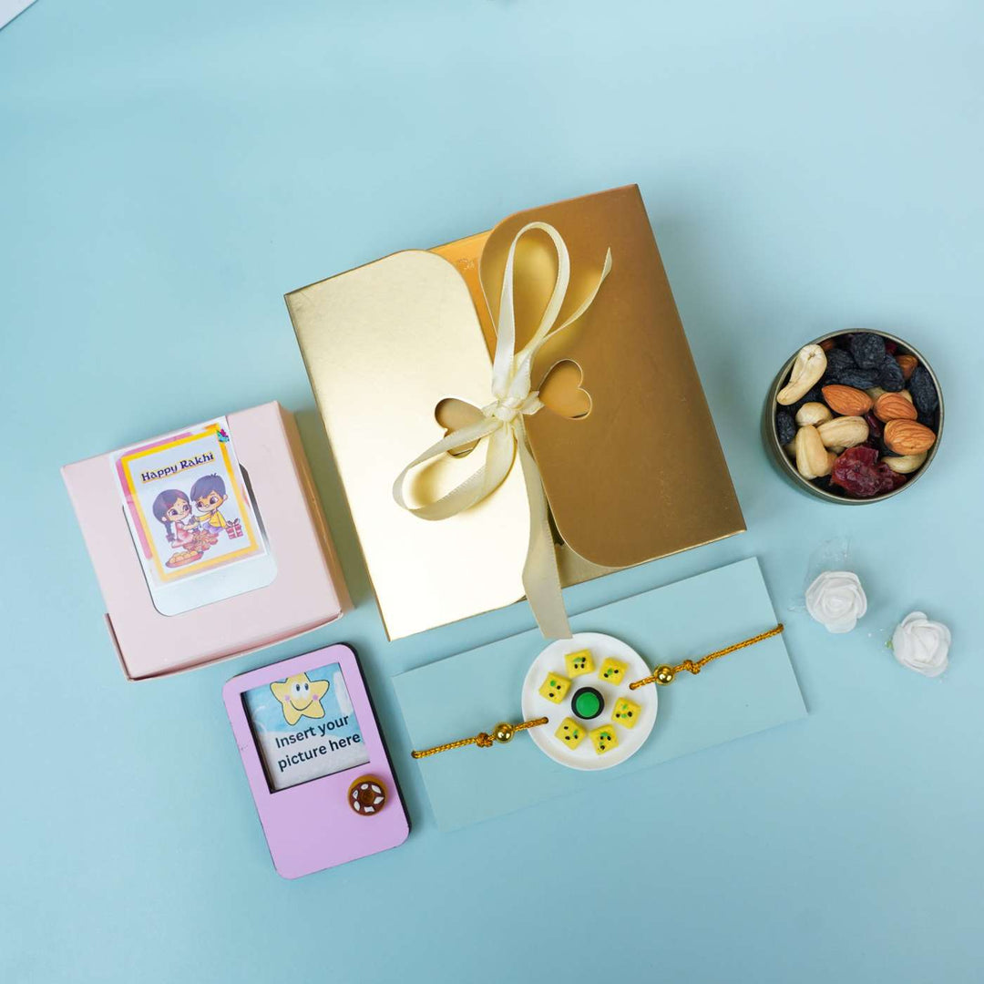Handmade Miniature Clay Dhokla Rakhi With Roli Chawal - Rakhi gift set with packaging