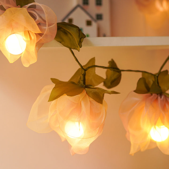 3m, 10 Bulbs | Handcrafted Rose Gold Tissue Flower String Lights With Bulbs