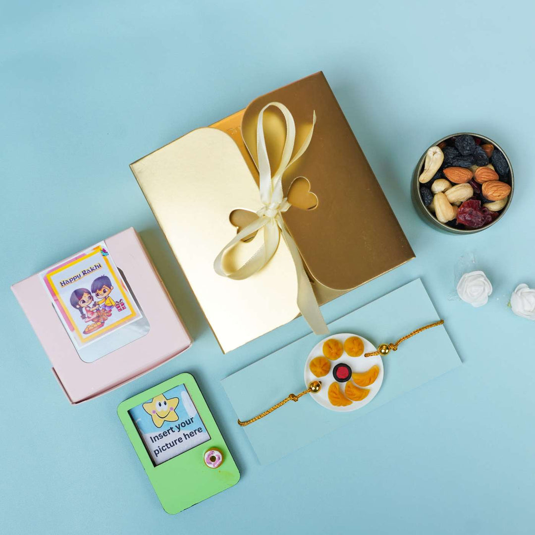 Handmade Miniature Clay Momos Rakhi With Roli Chawal - Gift Set Arrangement