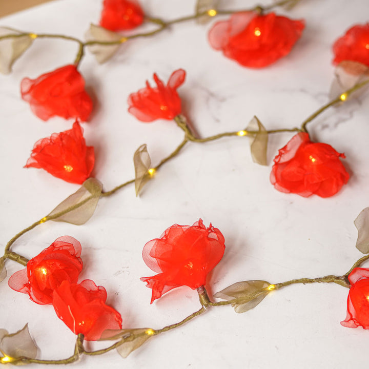 4m, 28 Bulbs | Handcrafted Red Rose Tissue Flower LED Fairy Lights