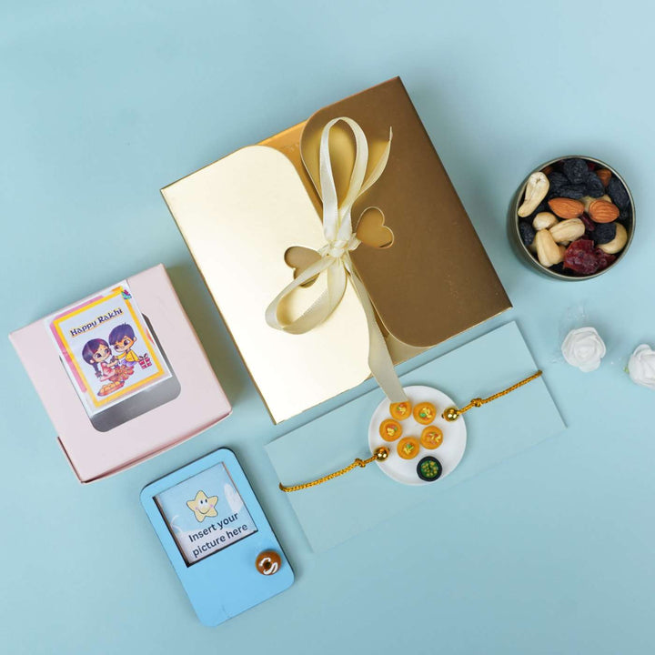 Handmade Miniature Clay Pani Puri Rakhi With Roli Chawal - Styled product gift set display
