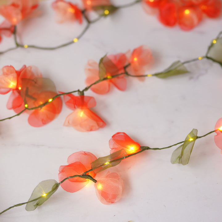 3m, 38 Bulbs | Handcrafted Red & Peach Tissue Flower LED Fairy Lights