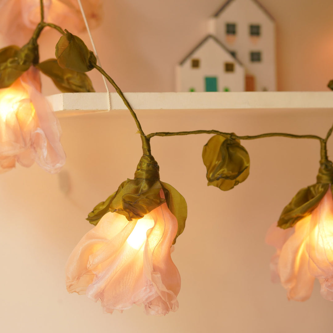 3m, 10 Bulbs | Handcrafted Rose Gold Tissue Flower String Lights With Bulbs