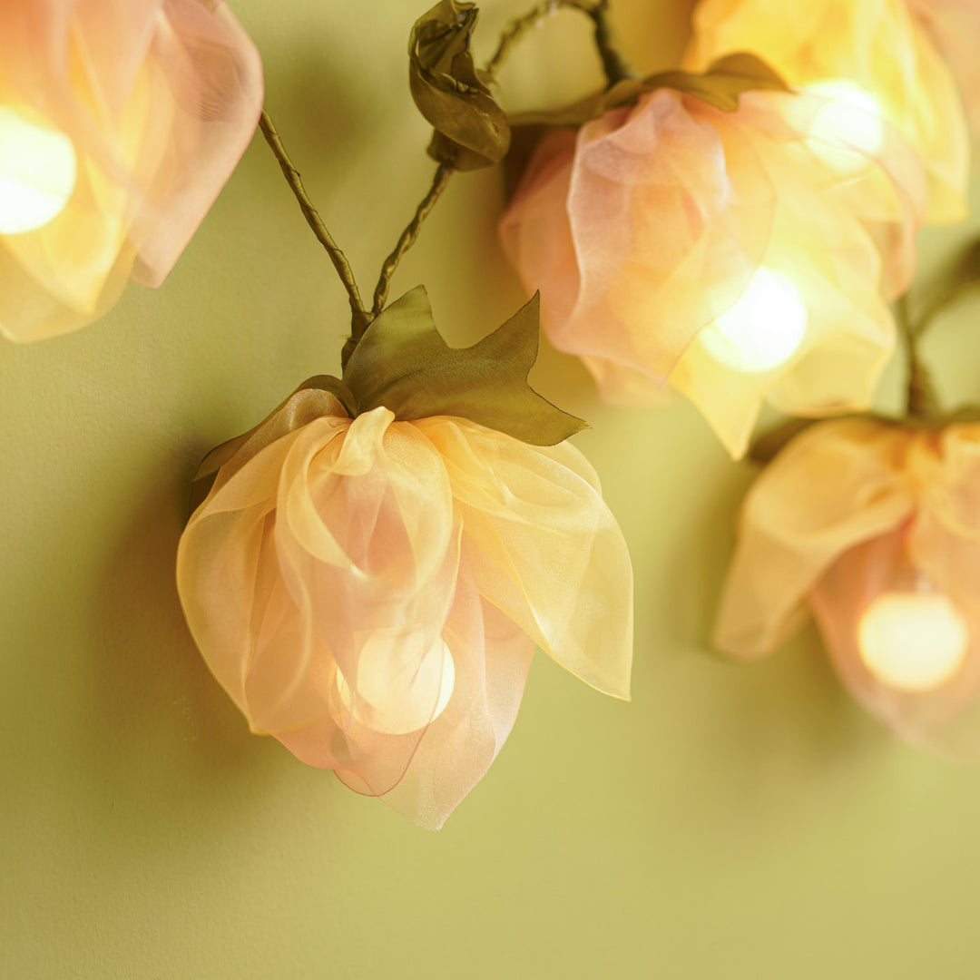 3m, 10 Bulbs | Handcrafted Rose Gold Tissue Flower String Lights With Bulbs