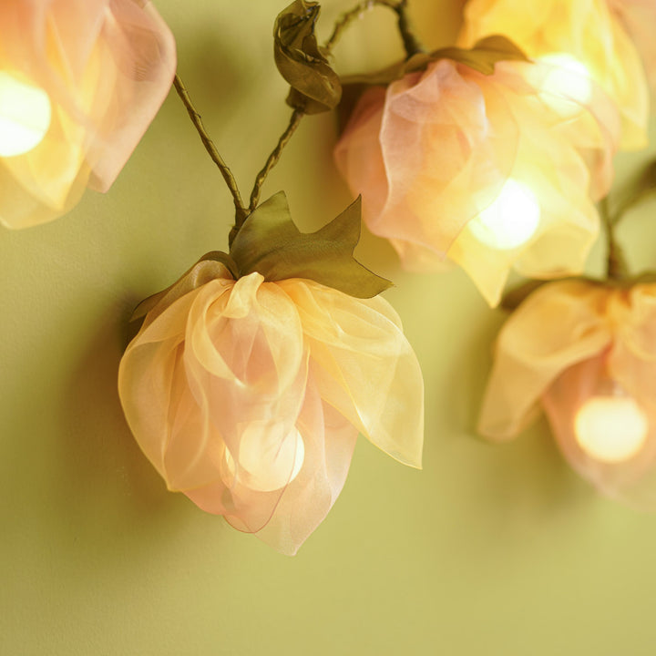 3m, 10 Bulbs | Handcrafted Rose Gold Tissue Flower String Lights With Bulbs