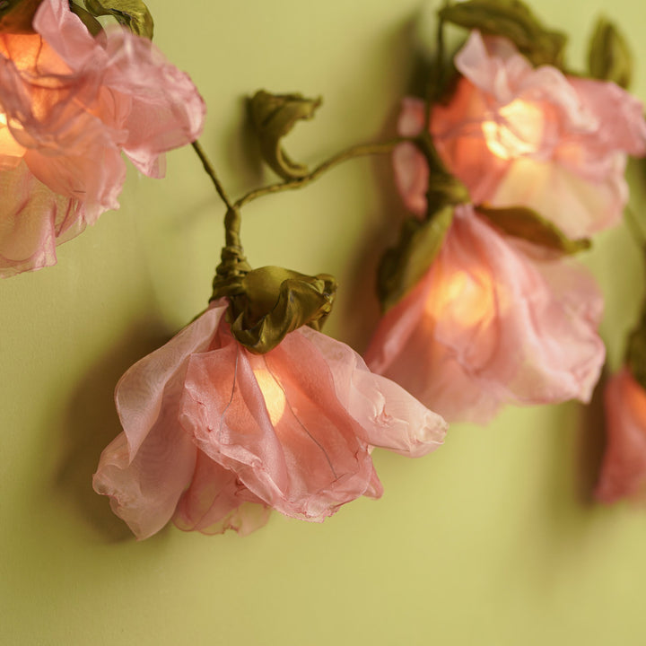 3m, 10 Bulbs | Handcrafted Rose Gold & Pink Tissue Flower String Lights With Bulbs