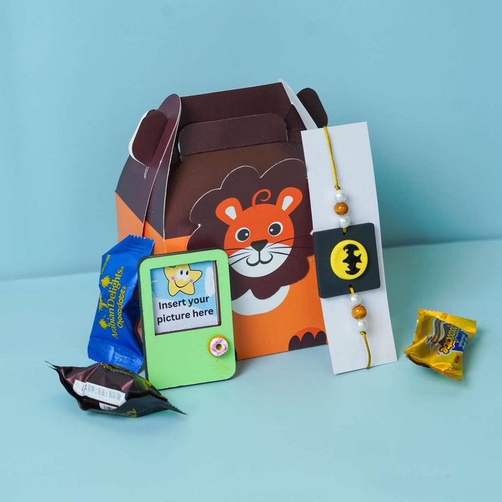 Handmade Miniature Clay Batman Kids Rakhi With Roli Chawal - Gift Box with Bracelet and Extras