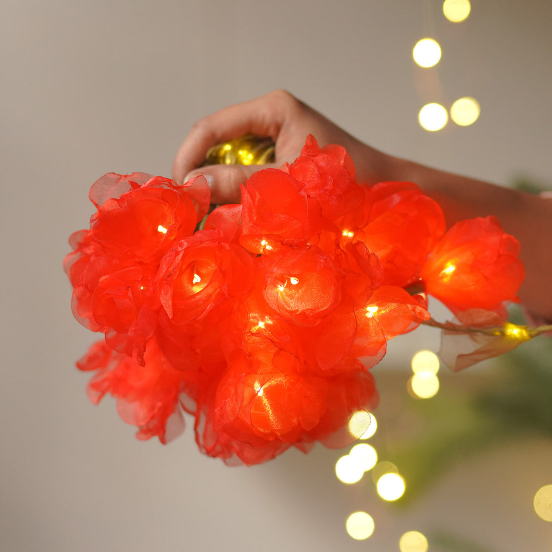 4m, 28 Bulbs | Handcrafted Red Rose Tissue Flower LED Fairy Lights