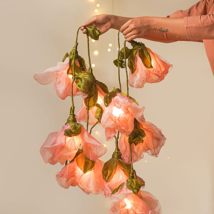 3m, 10 Bulbs | Handcrafted Rose Gold & Pink Tissue Flower String Lights With Bulbs