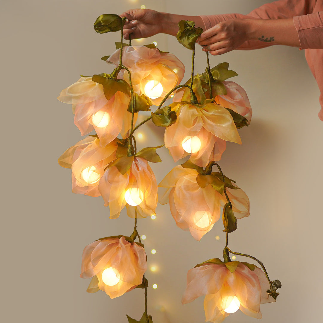 3m, 10 Bulbs | Handcrafted Rose Gold Tissue Flower String Lights With Bulbs