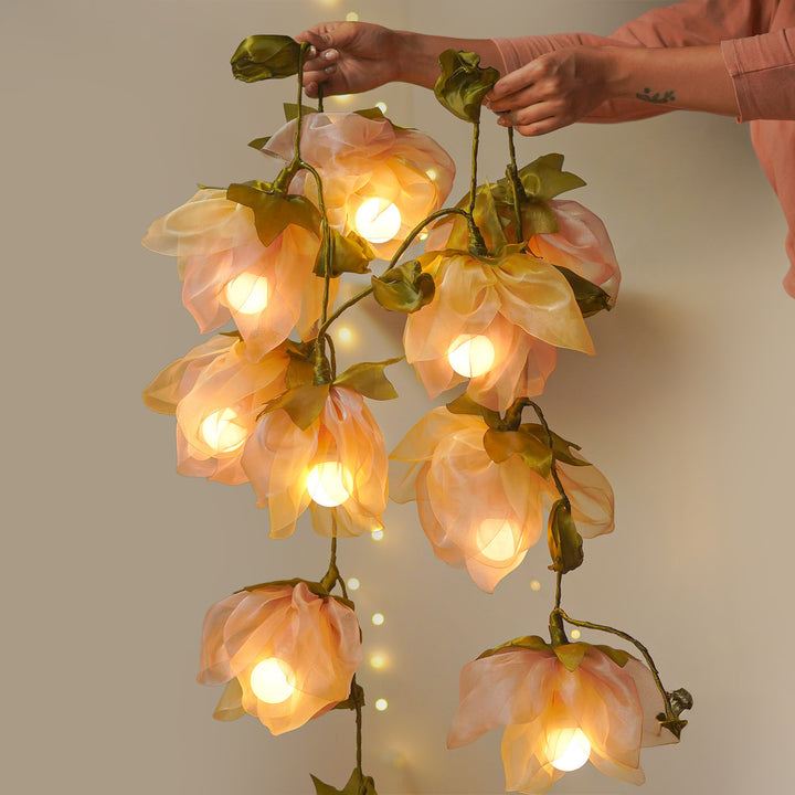 3m, 10 Bulbs | Handcrafted Rose Gold Tissue Flower String Lights With Bulbs