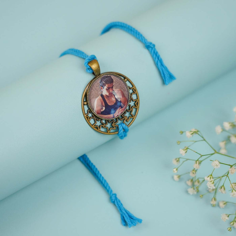 Personalized Reusable Antique Rakhi With Roli Chawal Copy - Close-up of Pendant Design