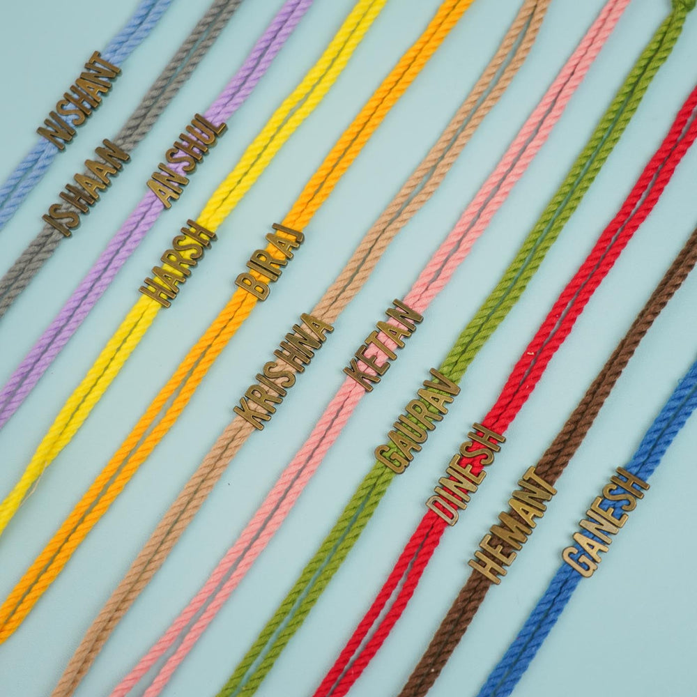 Personalized Handmade Minimalist Name Rakhi With Roli Chawal - Multiple Personalized Bracelets Layout