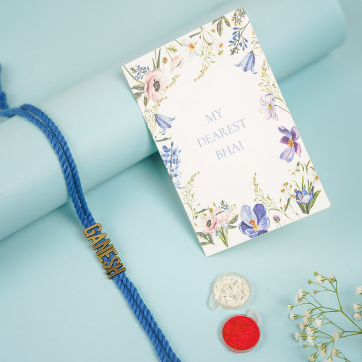 Personalized Handmade Minimalist Name Rakhi With Roli Chawal - Bracelet with Card and Accessories