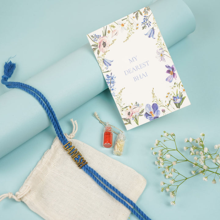 Personalized Handmade Minimalist Name Rakhi With Roli Chawal - Bracelet with Gift Bag and Card