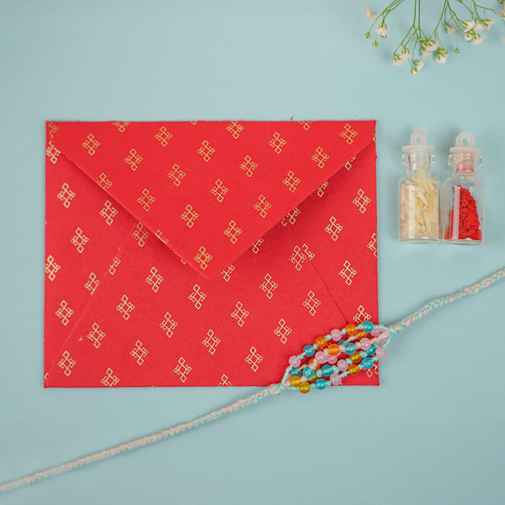 Handmade Beaded Megh Malhar Rakhi With Roli Chawal - Full Layout with Gift Envelope and Accessories
