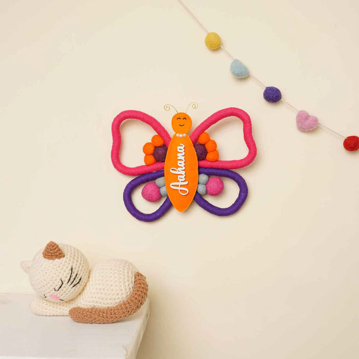 Personalized Handmade Macrame Butterfly Kids Name Plate With 3D Letters - Wall Hanging with Name Personalization