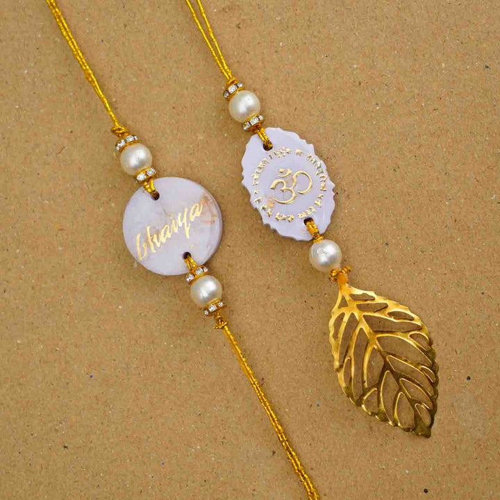 Personalized Handmade Lavendar Resin Bhaiya Bhabhi Rakhi With Roli Chawal Set Of 2 - Close-up Front View