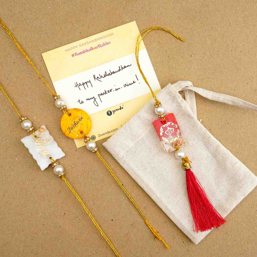 Personalized Handmade Lavendar Resin Rakhi With Roli Chawal - Personalized Rakhis with Gift Packaging