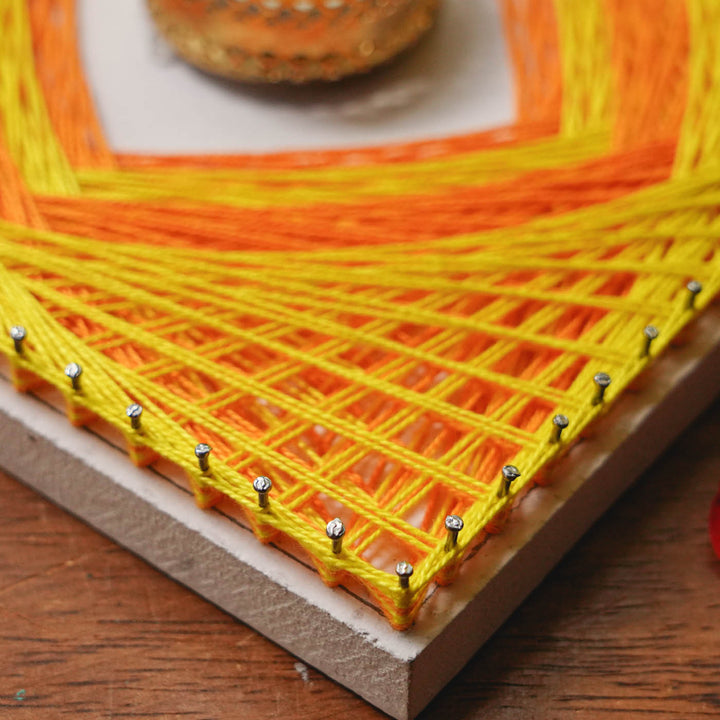 Handmade String Art Sunshine Design Wooden Tealight Holder With Tealight Candle