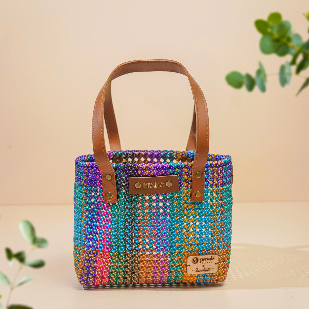 Multicolor Madras Checks Mukhya Knot Handmade Small Koodai Bag