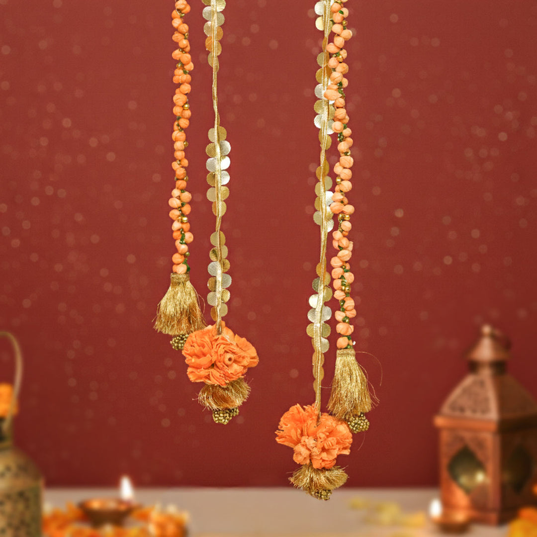 Set of 2 | Handmade Shola Buds LED String Flower Design Hanging With Battery Operated Lights