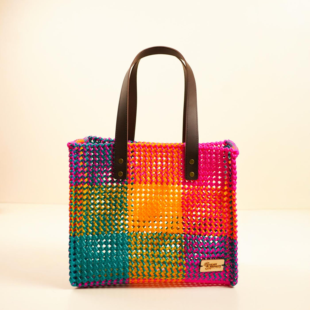 Checkered Multicolor Mukhya Knot Handmade Koodai Tote Bag