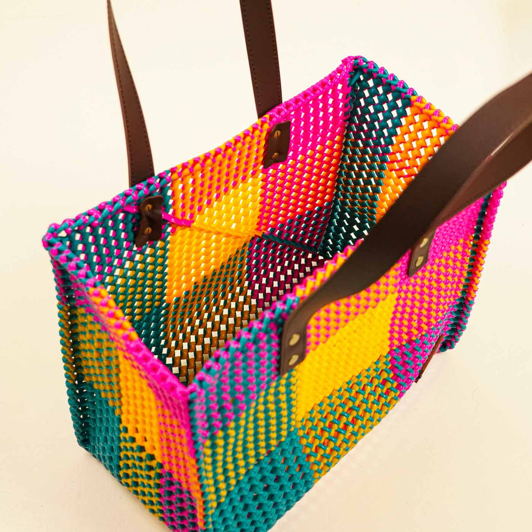 Checkered Multicolor Mukhya Knot Handmade Koodai Tote Bag