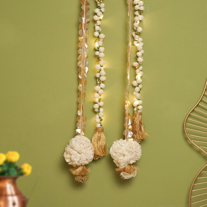 Set of 2 | Handmade Shola Buds LED String Flower Design Hanging With Battery Operated Lights